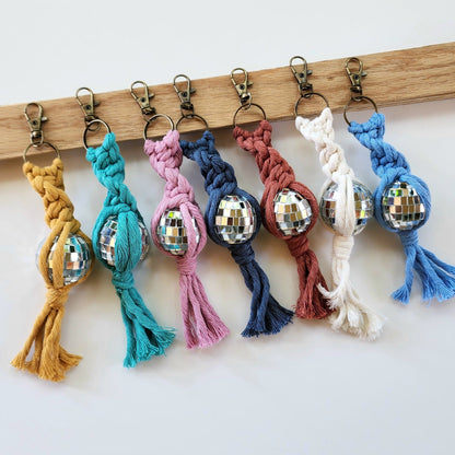 Macrame Disco Ball Keychain Charm