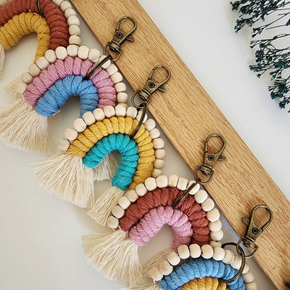 Macrame Rainbow Keychain with wooden beads