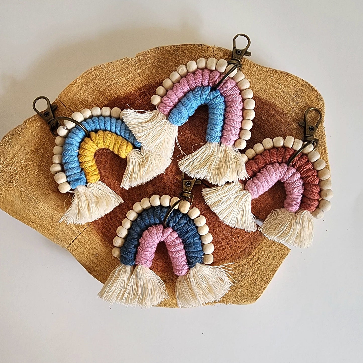 Macrame Rainbow Keychain with wooden beads