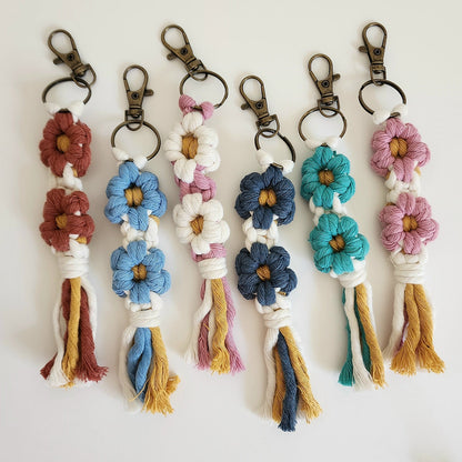 Macrame Daisy Flower Keychain, Purse/Key Accessory