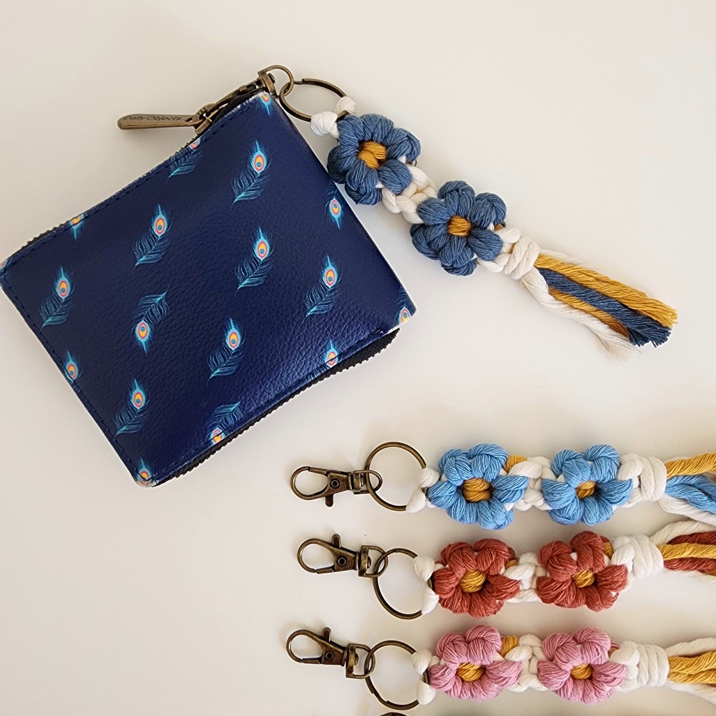 Macrame Daisy Flower Keychain, Purse/Key Accessory