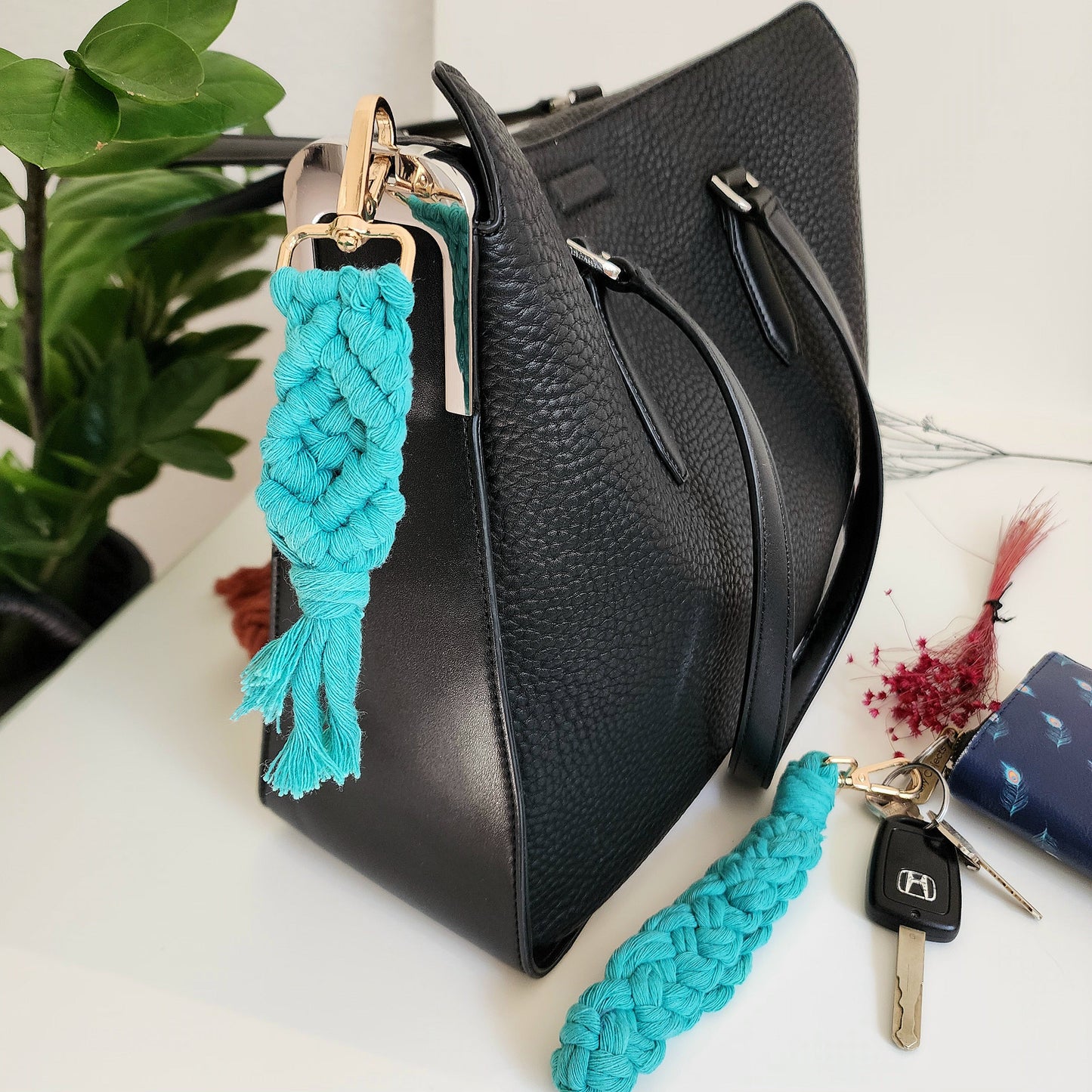 Handmade Macrame Cotton Keychain & Wristlet Set