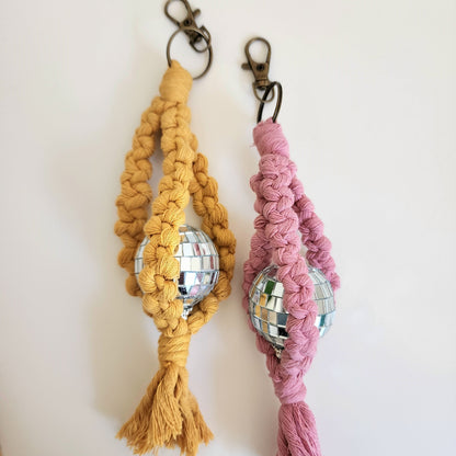 Macrame Disco Ball Car Charm/Keychain