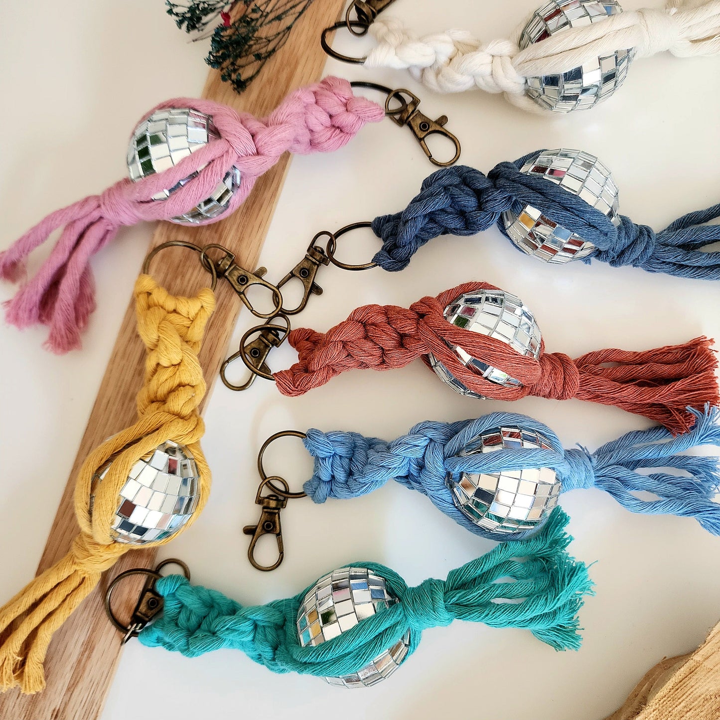 Macrame Disco Ball Keychain Charm