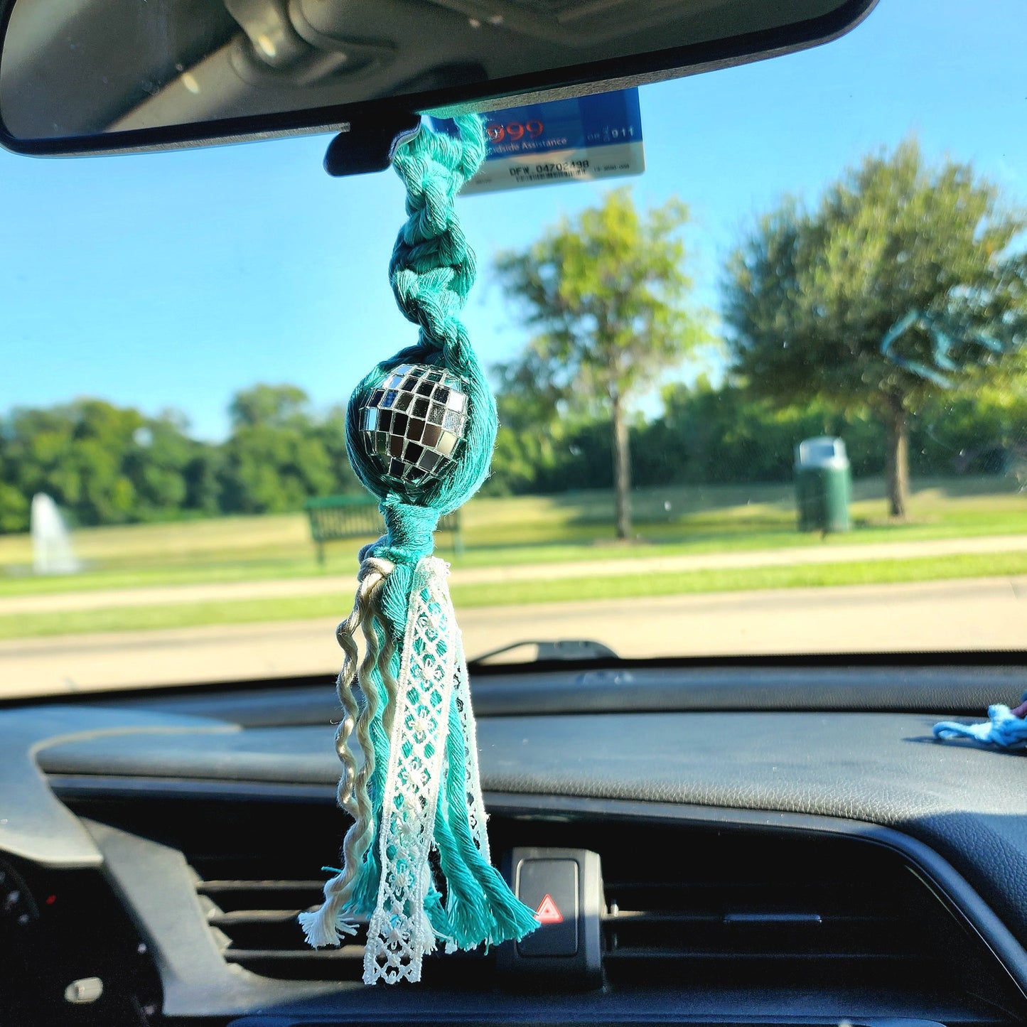 Disco Ball handmade Car Charm, Retro Rearview Mirror Car Accessory