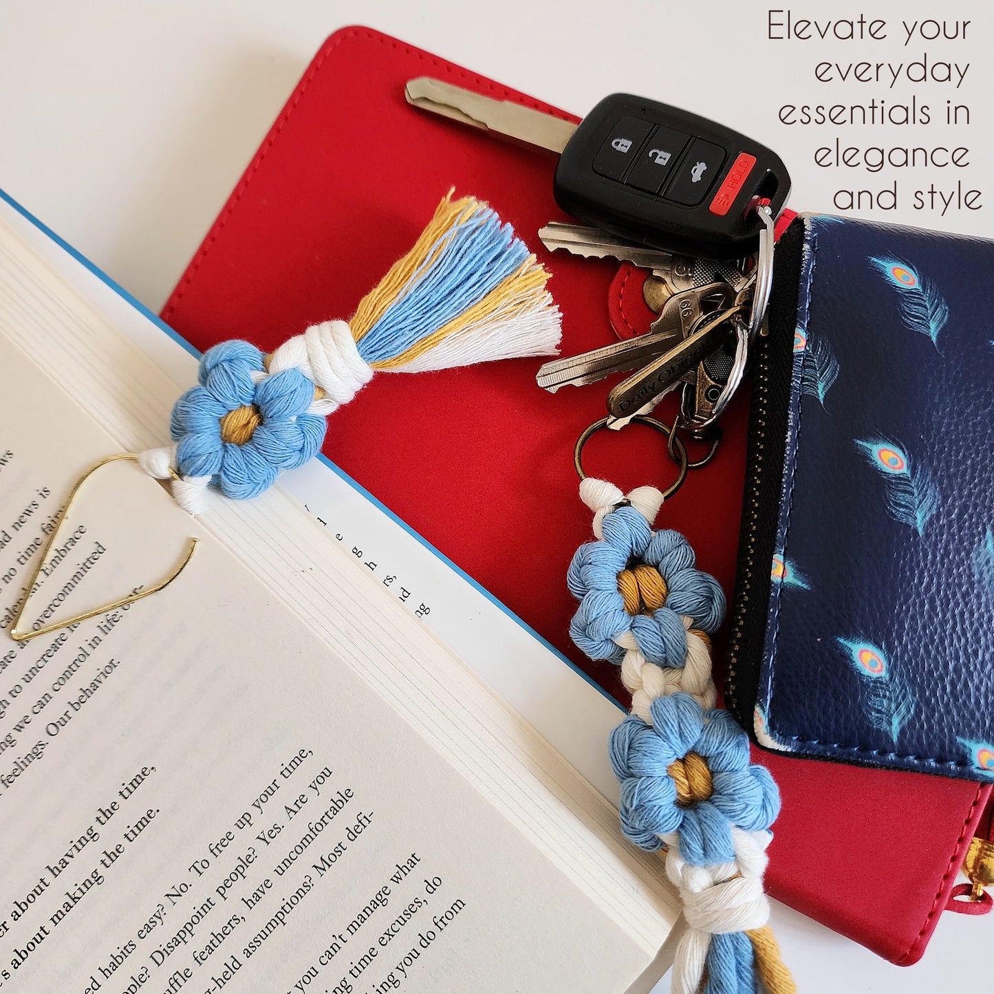 Macrame Daisy Flowers Bookmark and Keychain Set