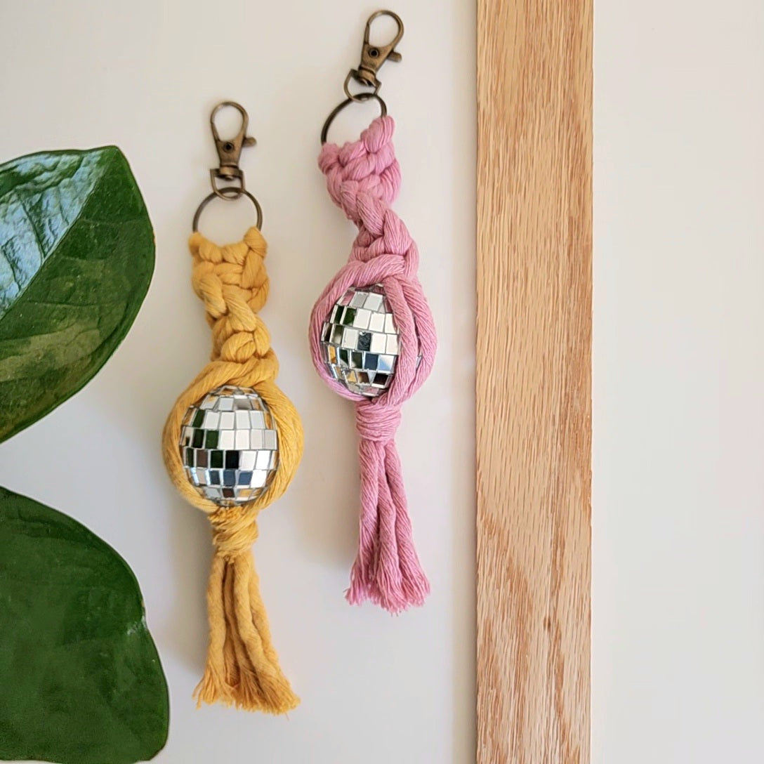 Macrame Disco Ball Keychain Charm